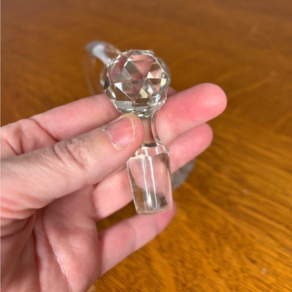 Antique Cut Glass Cruet with Handle & Stopper Etched Glass Decor Delicate Chip - Picture 12 of 14